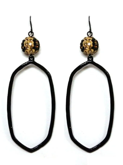 VE2776 Bead Post Long Oval Dangle Earrings