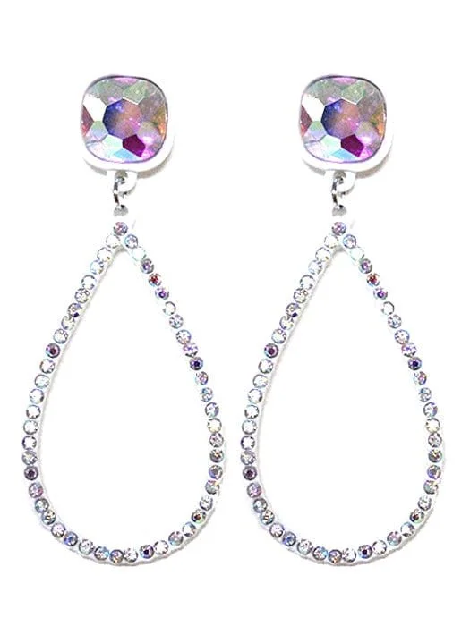 VE2889 Iridescent Post Rhinestone Teardrop Dangle Earrings