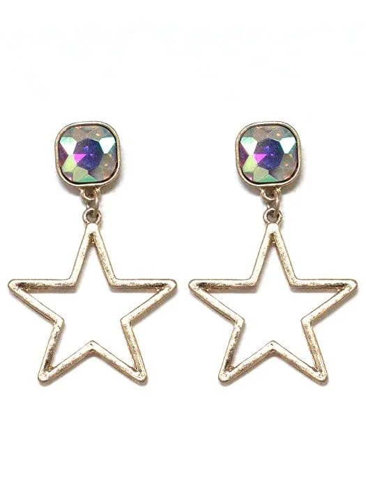 VE3081 Iridescent Post Star Dangle Earrings