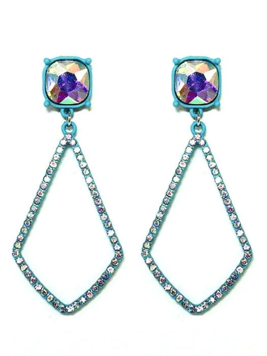 VE3025 Iridescent Post Rhinestone Kite Earrings