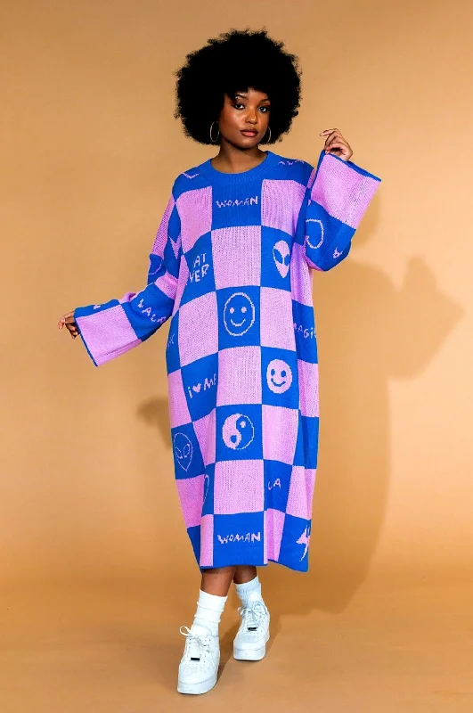 Love Me Oversized Knit Dress in Pink + Blue