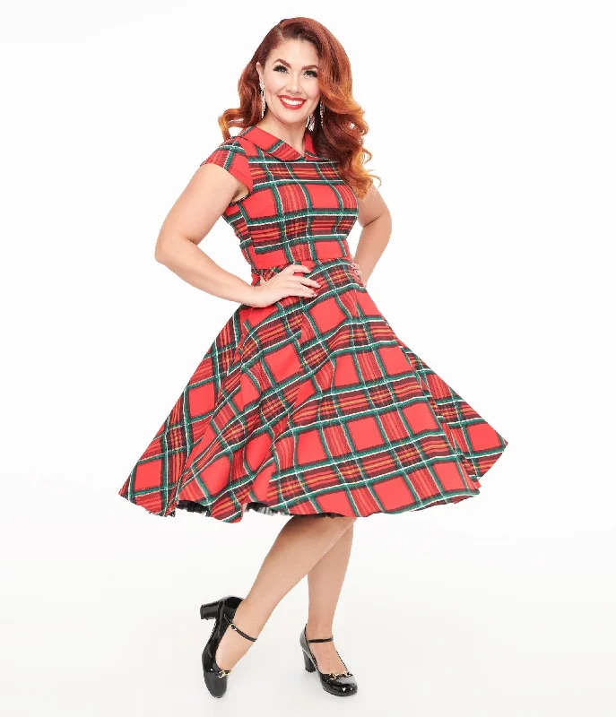 Orchid Bloom 1950s Red Plaid Swing Dress