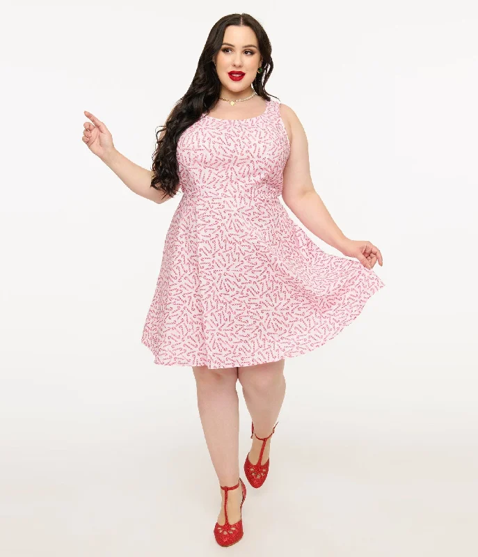 Retrolicious Plus Size 1950s Candy Cane Print Cotton Skater Dress