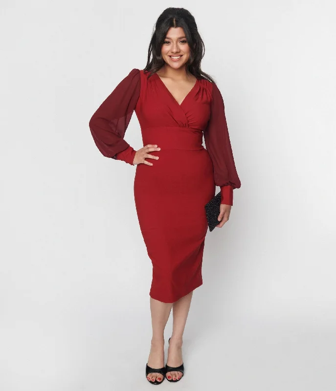 Unique Vintage Burgundy Delores Wiggle Dress